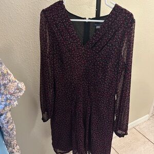 Tommy Hilfiger Dark Red Patterned Long Sleeve Dress